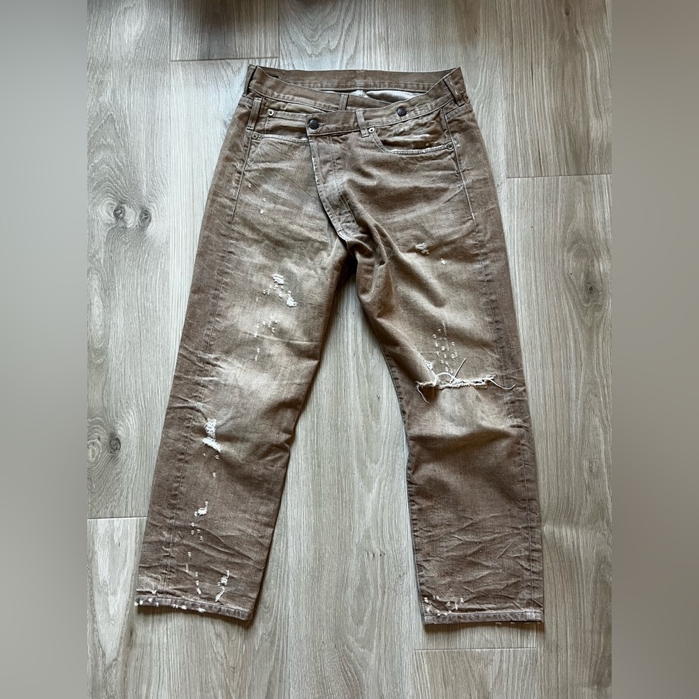 R13 Tan Brown Crossover Waist Relaxed Distressed Jeans Sz 29